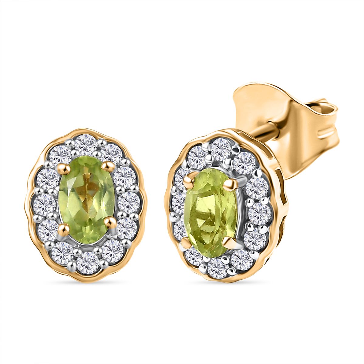 D'Joy Peridot, Weißer Zirkon Ohrringe 925 Silber vergoldet ca. 0,85 ct.