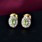 D'Joy Peridot, Weißer Zirkon Ohrringe 925 Silber vergoldet ca. 0,85 ct.