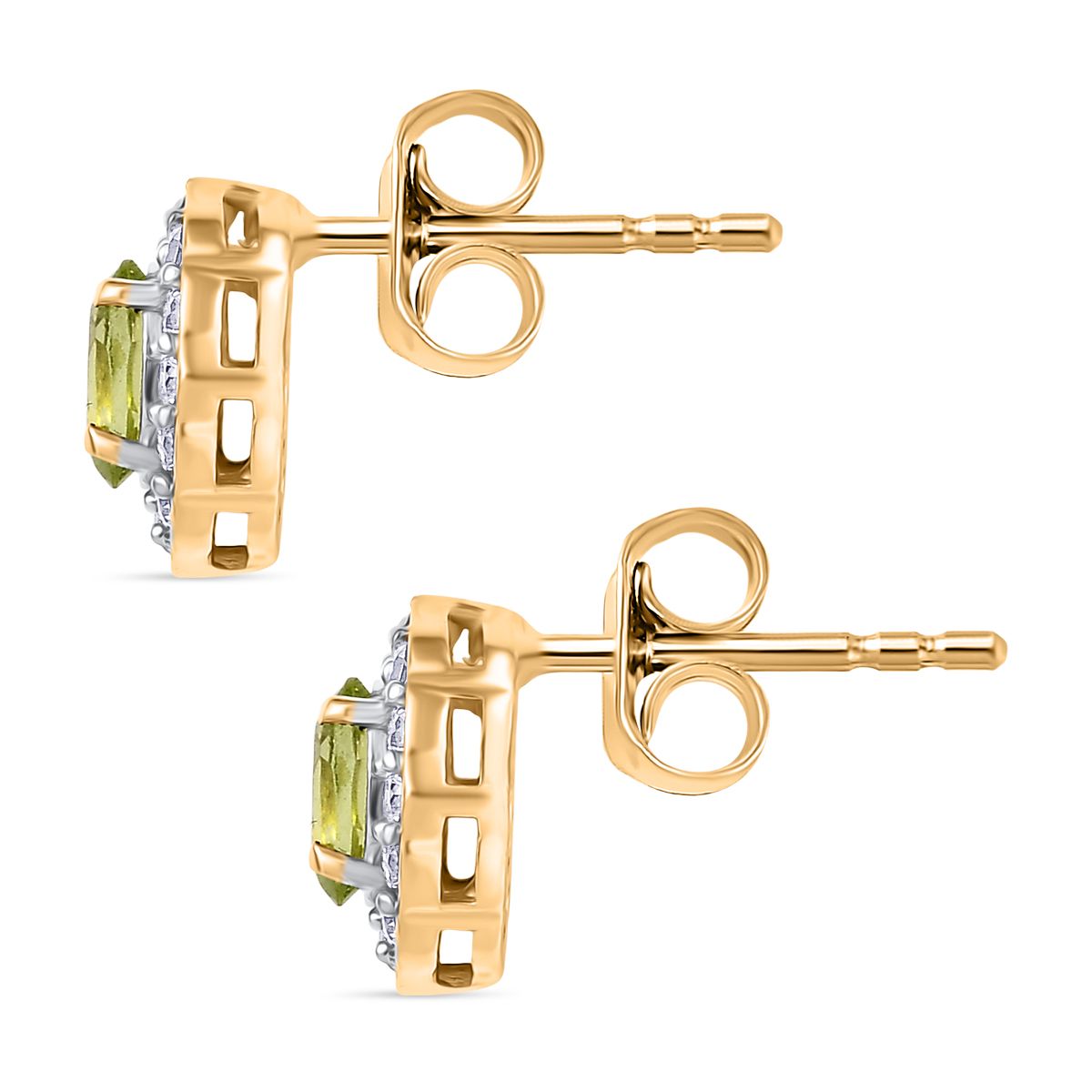 D'Joy Peridot, Weißer Zirkon Ohrringe 925 Silber vergoldet ca. 0,85 ct.