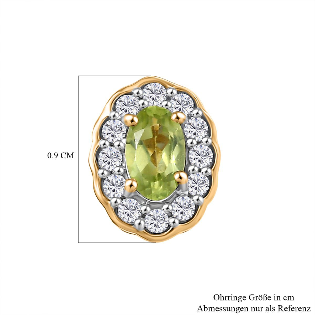D'Joy Peridot, Weißer Zirkon Ohrringe 925 Silber vergoldet ca. 0,85 ct.