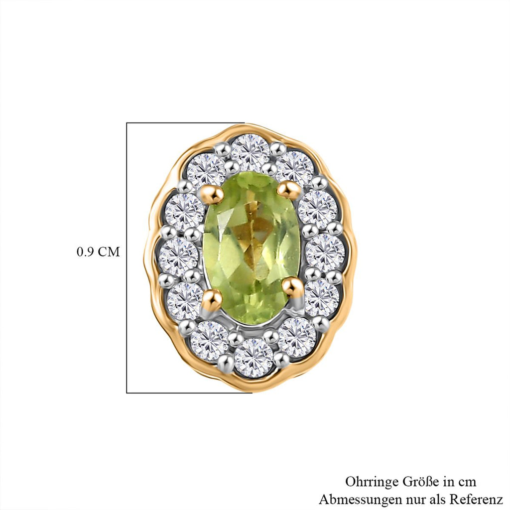 D'Joy Peridot, Weißer Zirkon Ohrringe 925 Silber vergoldet ca. 0,85 ct.