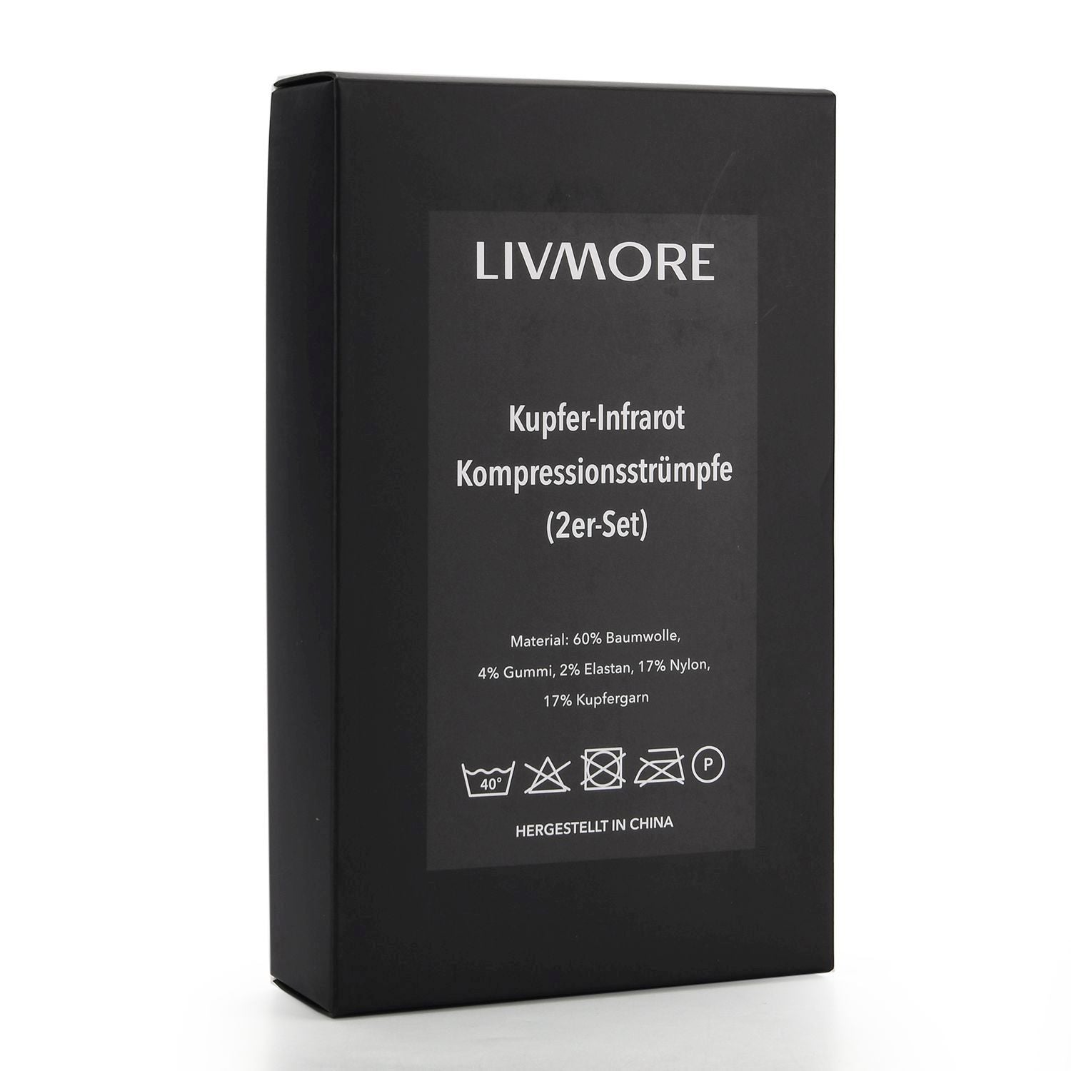 LIVMORE - 2er-Set Kupfer Infrarot-Kompressionssocken mit Selbstheizeffekt, Größe L, Schwarz