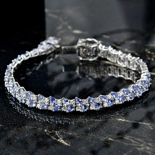 D'Joy Tansanit, Moissanit Armband ca. 18.5 cm 925 Silber rhodiniert ca. 12.24 ct