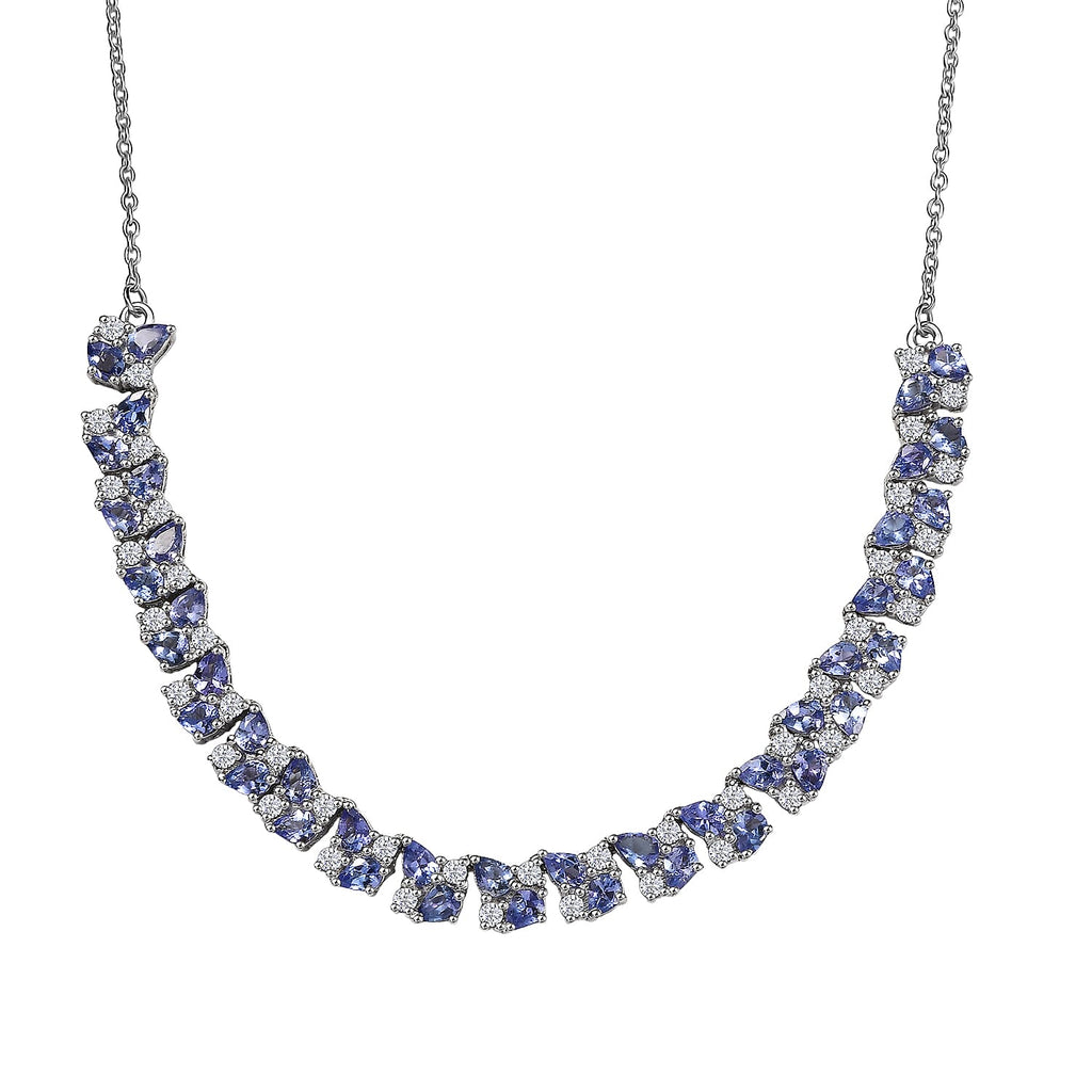 D'Joy Tansanit, Moissanit Halskette ca. 45 cm 925 Silber rhodiniert ca. 8.82 ct