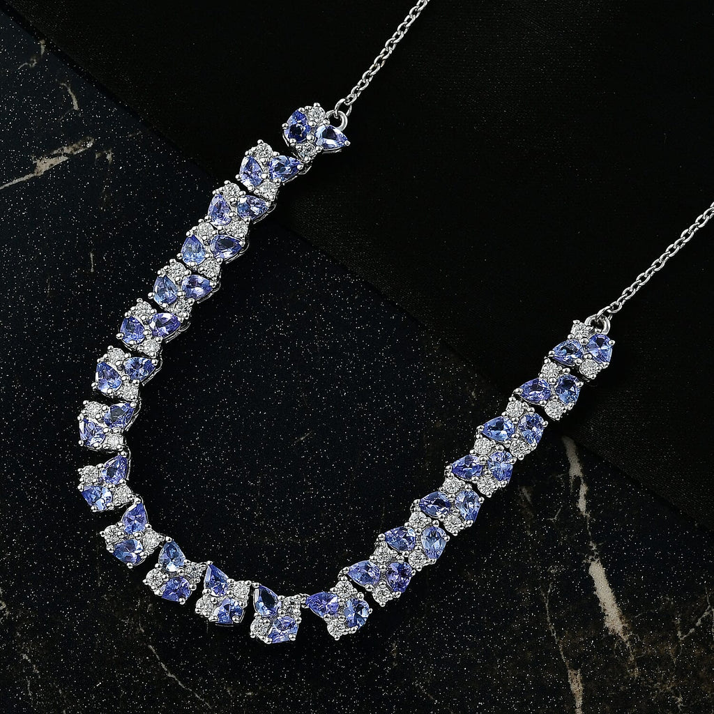 D'Joy Tansanit, Moissanit Halskette ca. 45 cm 925 Silber rhodiniert ca. 8.82 ct