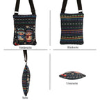 Crossbody-Tasche mit Eulenmotiv, 3 Reißverschlussfächer, verstellbarer Schultergurt (ca. 120 cm), 21x28 cm, Mehrfarbig