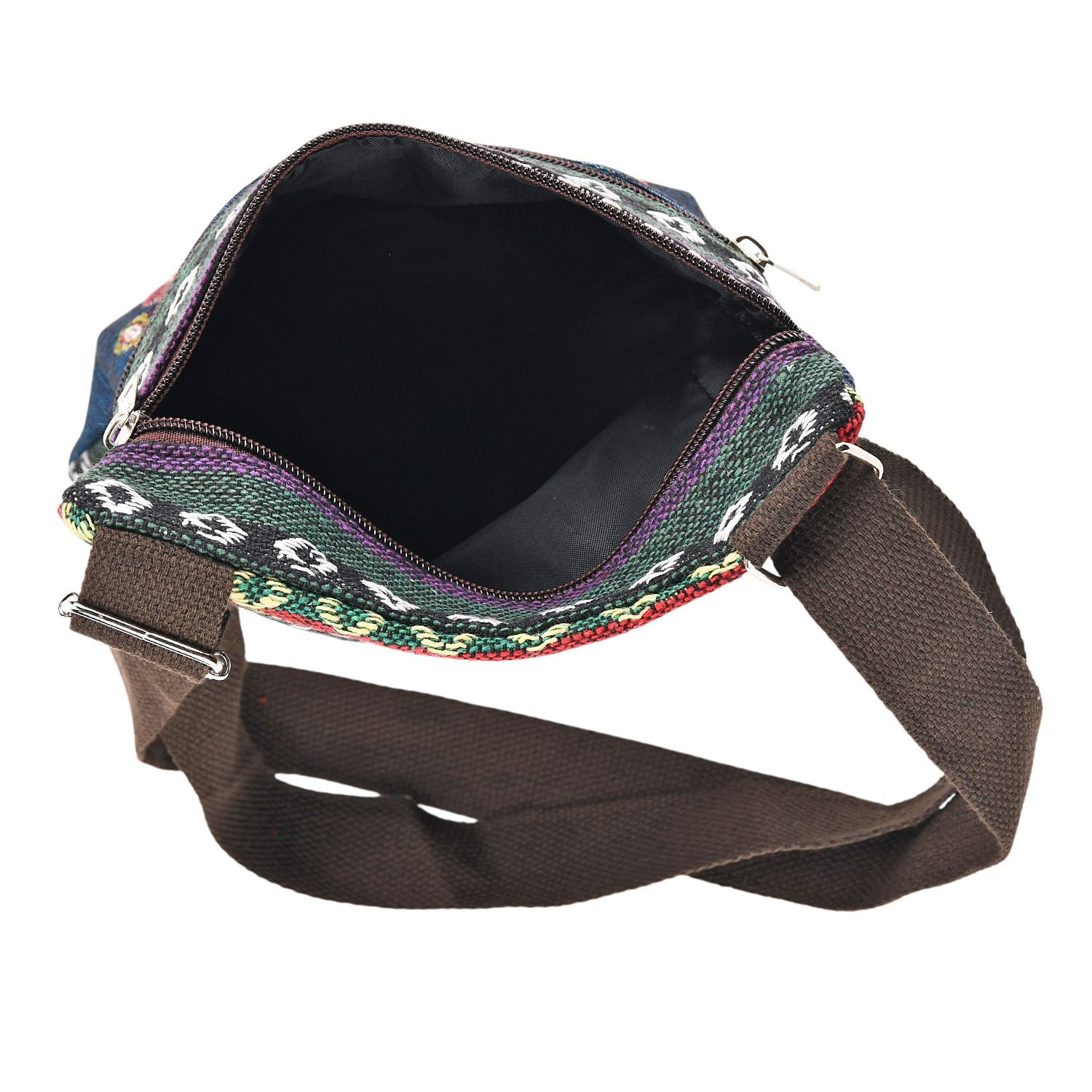 Crossbody-Tasche mit Blumenmotiv, 3 Reißverschlussfächer, verstellbarer Schultergurt (ca. 120 cm), 21x28 cm, Mehrfarbig