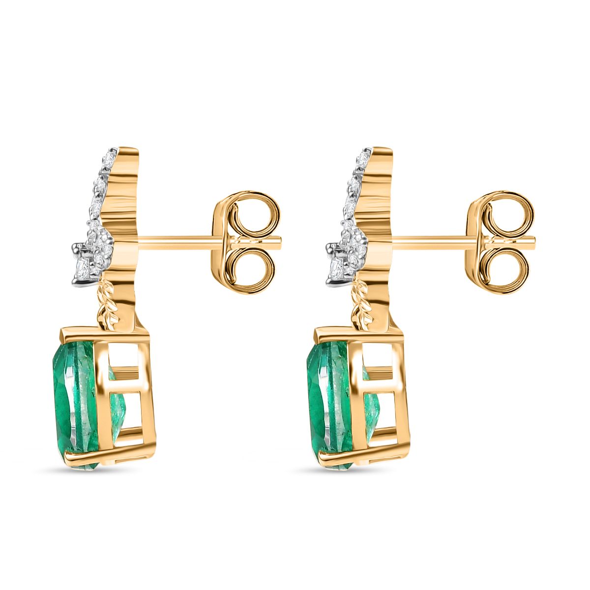 D'Joy Smaragd-Quarz Triplette, Weißer Zirkon Ohrringe 925 Silber platiniert und vergoldet ca. 2.84 ct