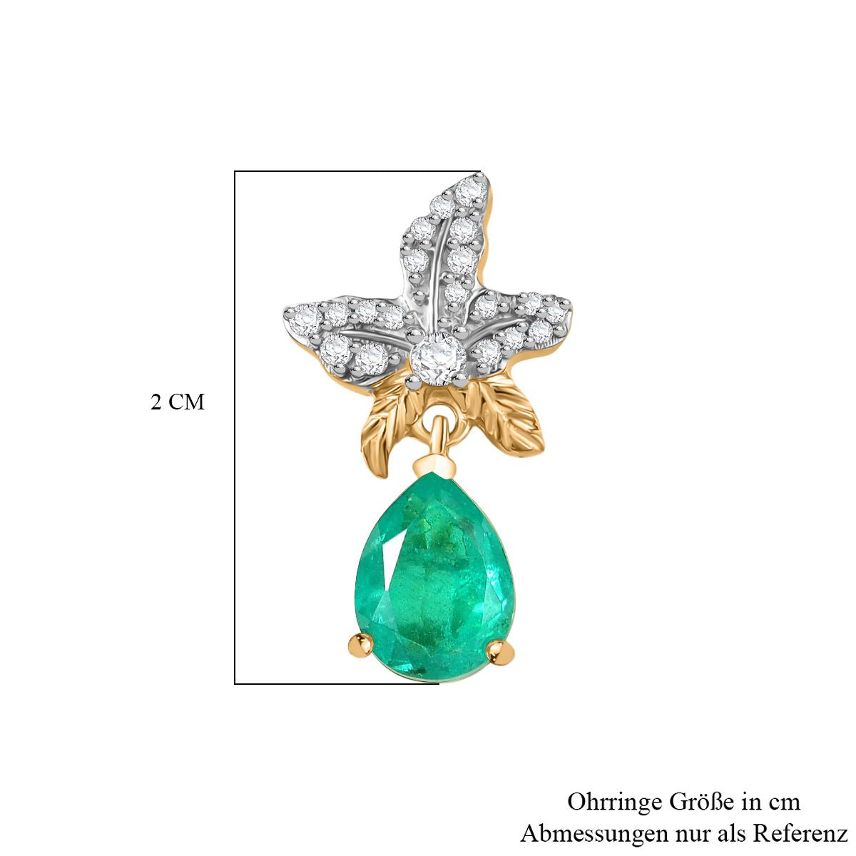D'Joy Smaragd-Quarz Triplette, Weißer Zirkon Ohrringe 925 Silber platiniert und vergoldet ca. 2.84 ct