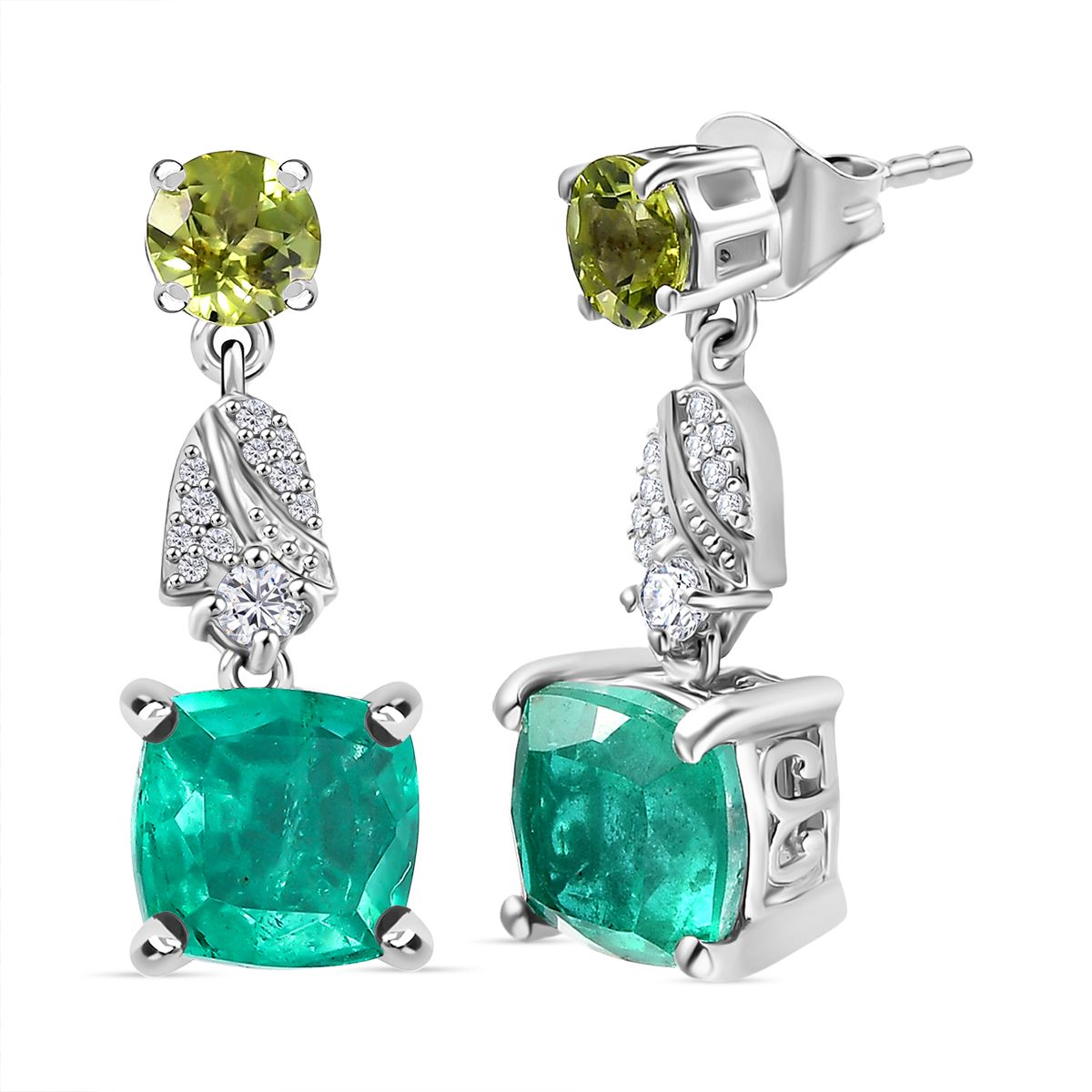 D'Joy Smaragd-Quarz Triplette, Peridot Ohrringe 925 Silber rhodiniert ca. 6.66 ct