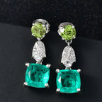 D'Joy Smaragd-Quarz Triplette, Peridot Ohrringe 925 Silber rhodiniert ca. 6,66 ct.