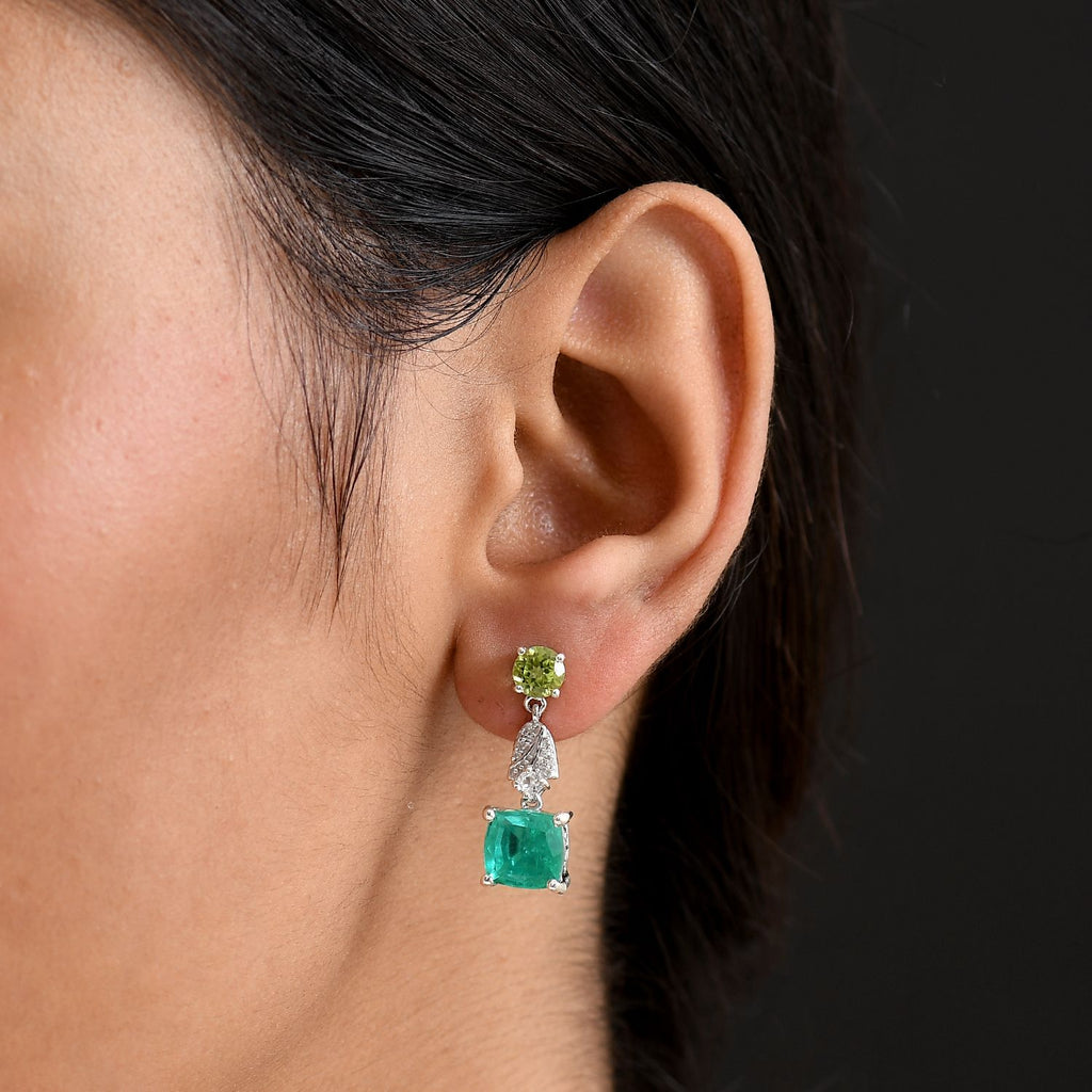 D'Joy Smaragd-Quarz Triplette, Peridot Ohrringe 925 Silber rhodiniert ca. 6,66 ct.