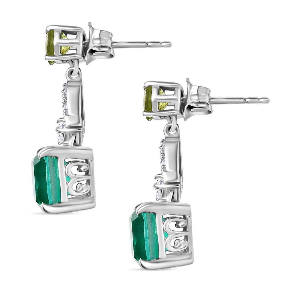 D'Joy Smaragd-Quarz Triplette, Peridot Ohrringe 925 Silber rhodiniert ca. 6,66 ct.