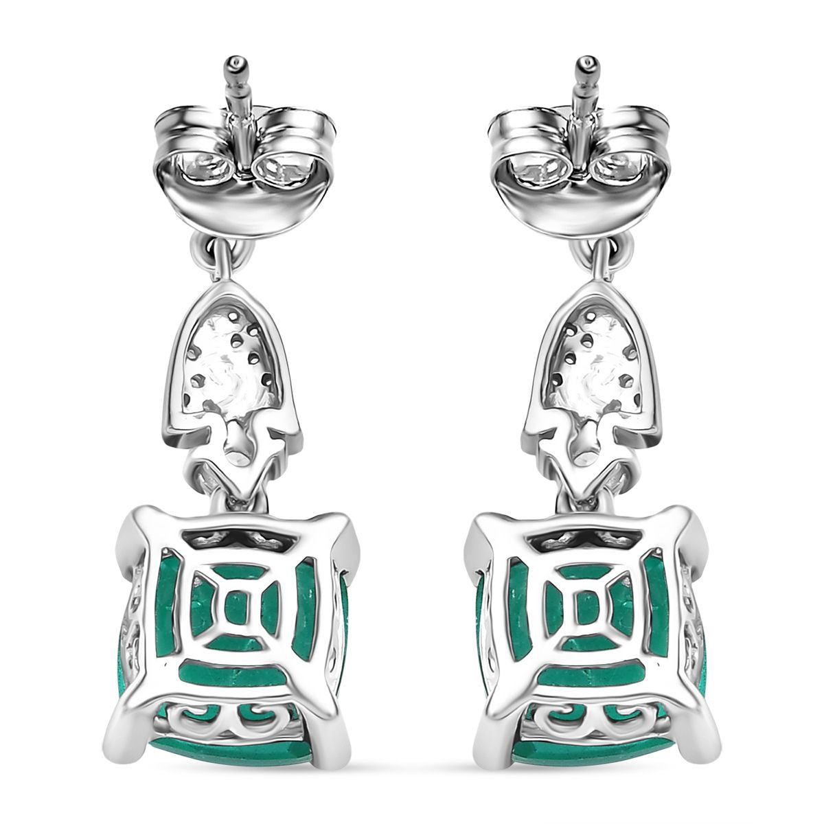 D'Joy Smaragd-Quarz Triplette, Peridot Ohrringe 925 Silber rhodiniert ca. 6.66 ct