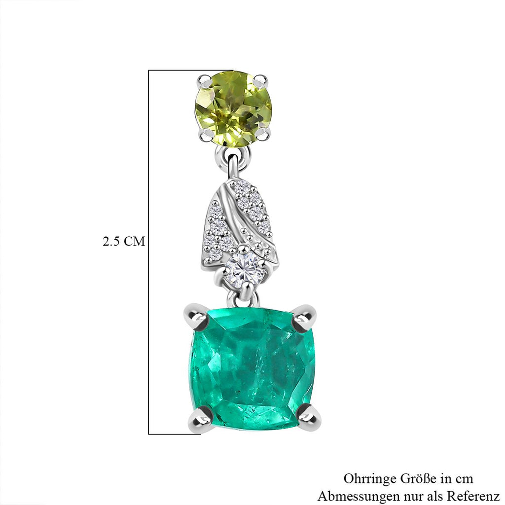 D'Joy Smaragd-Quarz Triplette, Peridot Ohrringe 925 Silber rhodiniert ca. 6,66 ct.