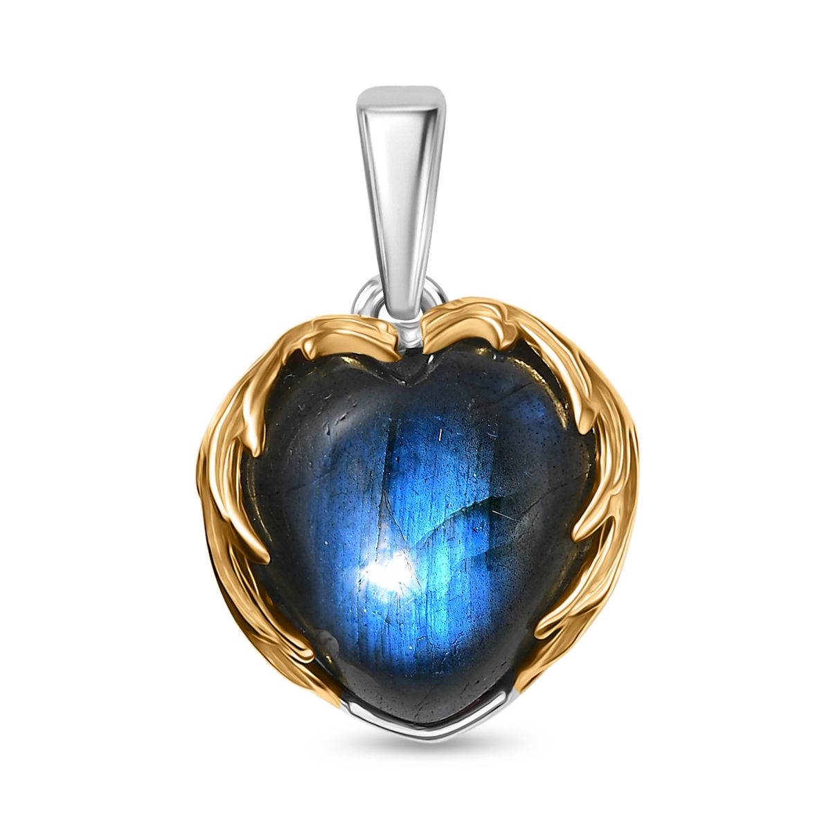 D'Joy AAA Labradorit Anhänger 925 Silber Rhodiniert und 750 Gelbgold Vermeil ca. 6.37 ct