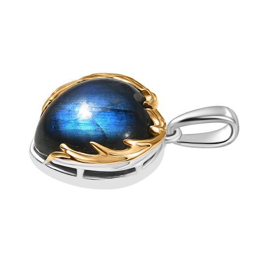 D'Joy AAA Labradorit Anhänger 925 Silber Rhodiniert und 750 Gelbgold Vermeil ca. 6.37 ct