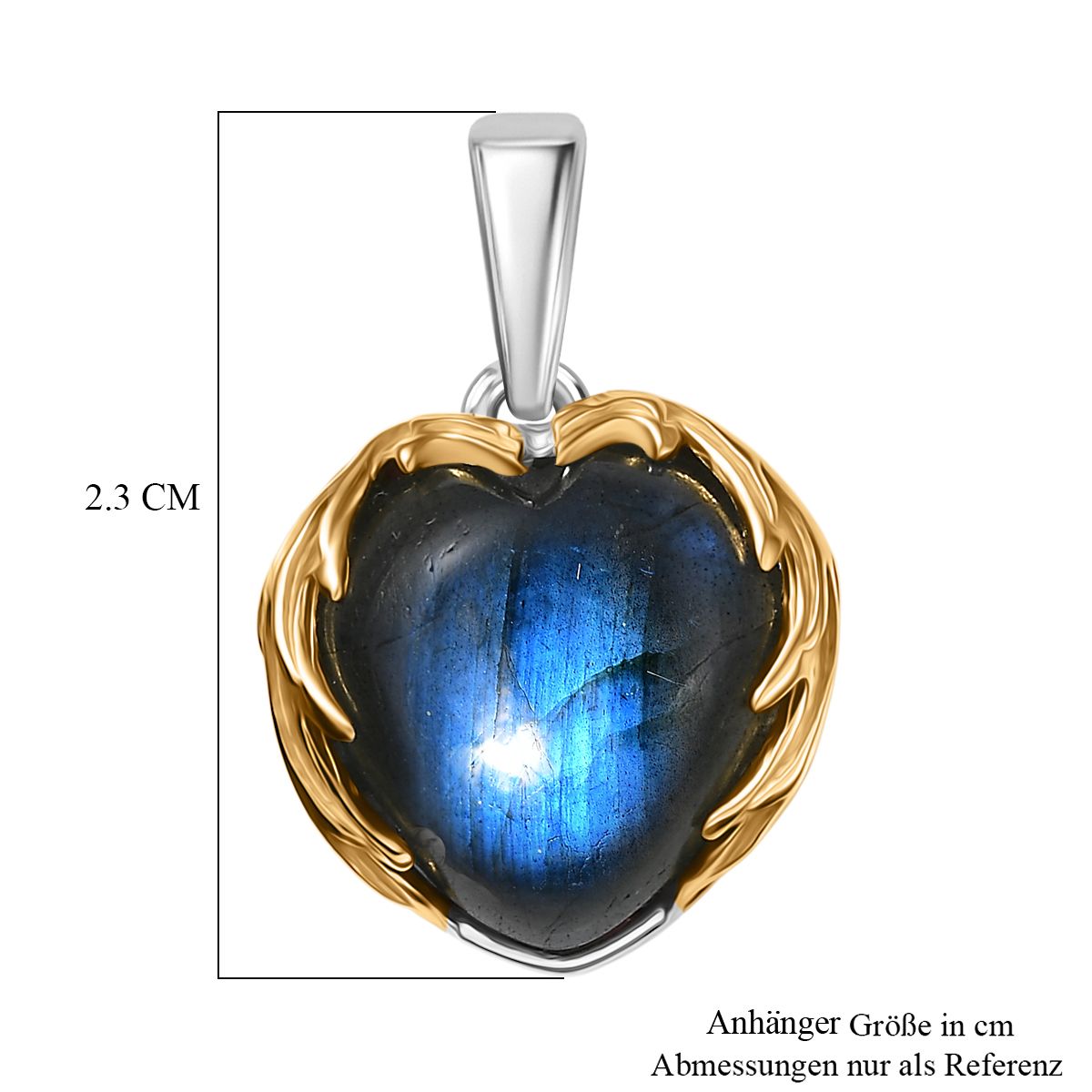 D'Joy AAA Labradorit Anhänger 925 Silber Rhodiniert und 750 Gelbgold Vermeil ca. 6.37 ct