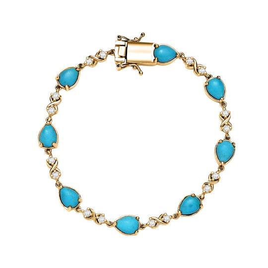 D'Joy AA Sleeping Beauty Türkis, Weißer Zirkon Armband ca. 19 cm 925 Silber 750 Gelbgold Vermeil ca. 9.34 ct
