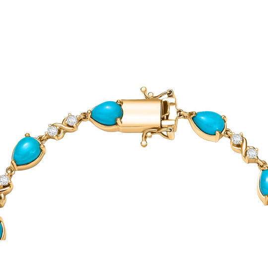 D'Joy AA Sleeping Beauty Türkis, Weißer Zirkon Armband ca. 20 cm 925 Silber 750 Gelbgold Vermeil ca. 10.31 ct