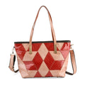 Chaos by Elsie- Echtleder-Shopper, RFID-Schutz, geometrisches Rauten Patchwork im 3D Würfel Look, Schlangenprägung mit Hochglanz Optik, 30x14x27cm, Rot