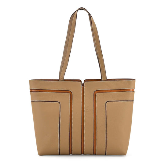 Echtleder Shopper, geometrisches Panel Design, 32 x 12 x 28, Schwarz
