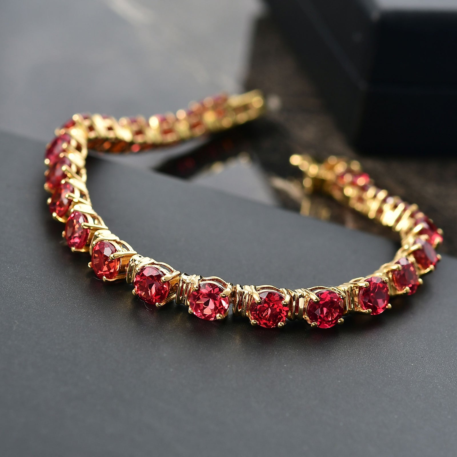 D'joy Lab Grown Padparadscha-Saphir Armband ca. 20 cm 925 Silber 750 Gelbgold Vermeil ca. 28.36 ct