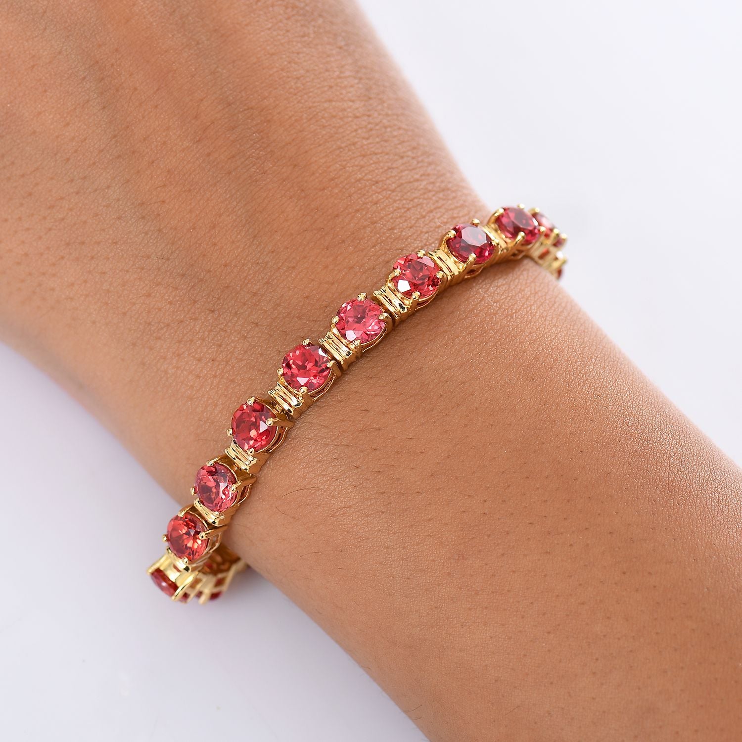 D'joy Lab Grown Padparadscha-Saphir Armband ca. 20 cm 925 Silber 750 Gelbgold Vermeil ca. 28.36 ct