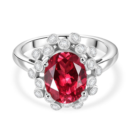 D'joy Lab Grown Padparadscha-Saphir, Weißer Zirkon Ring 925 Silber rhodiniert (Größe 21.00) ca. 4.02 ct