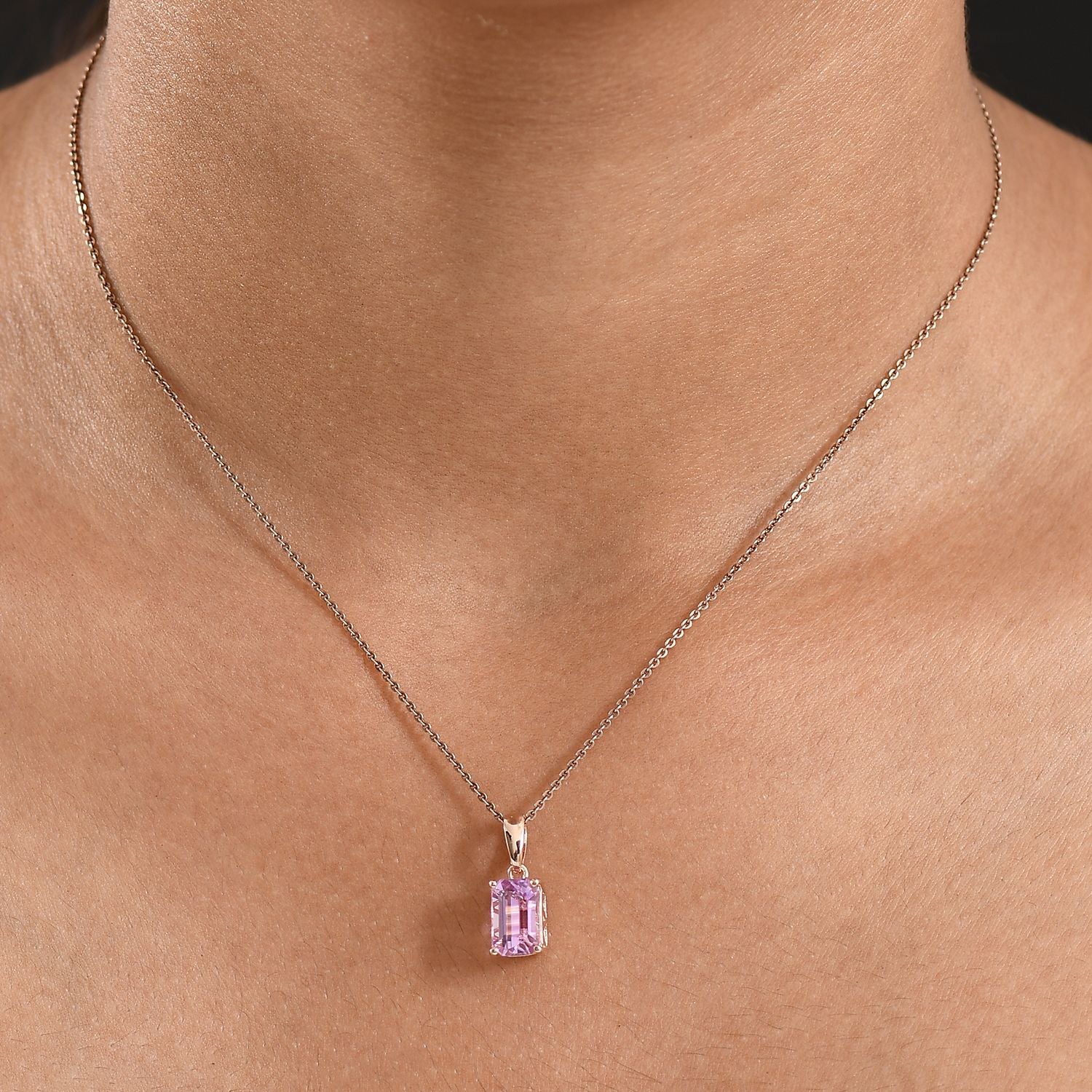 D'Joy AAA Kunzit Anhänger 925 Silber 750 Roségold Vermeil ca. 2,53 ct.