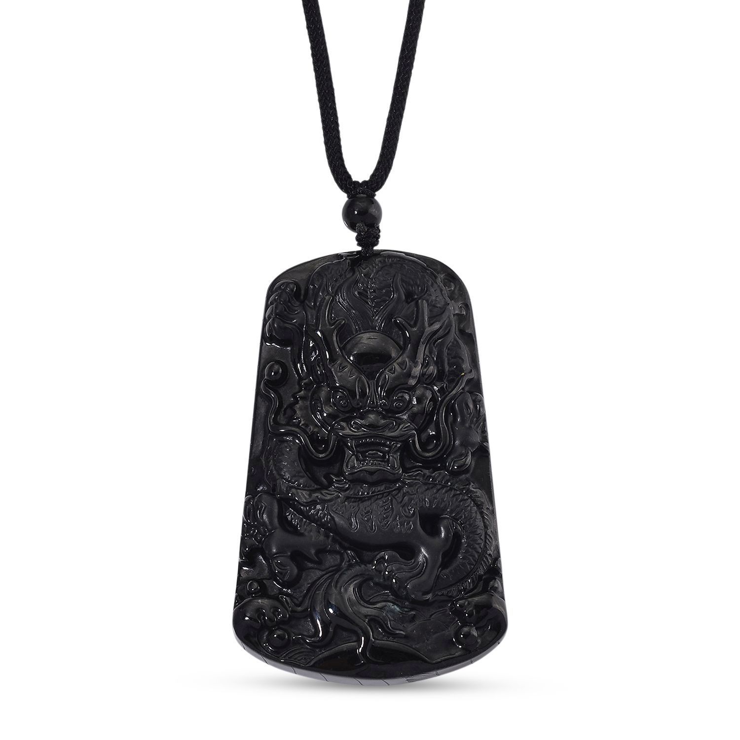Schwarze Jadeit Anhänger mit verstellbarem Baumwollband, ca. 125.00 ct