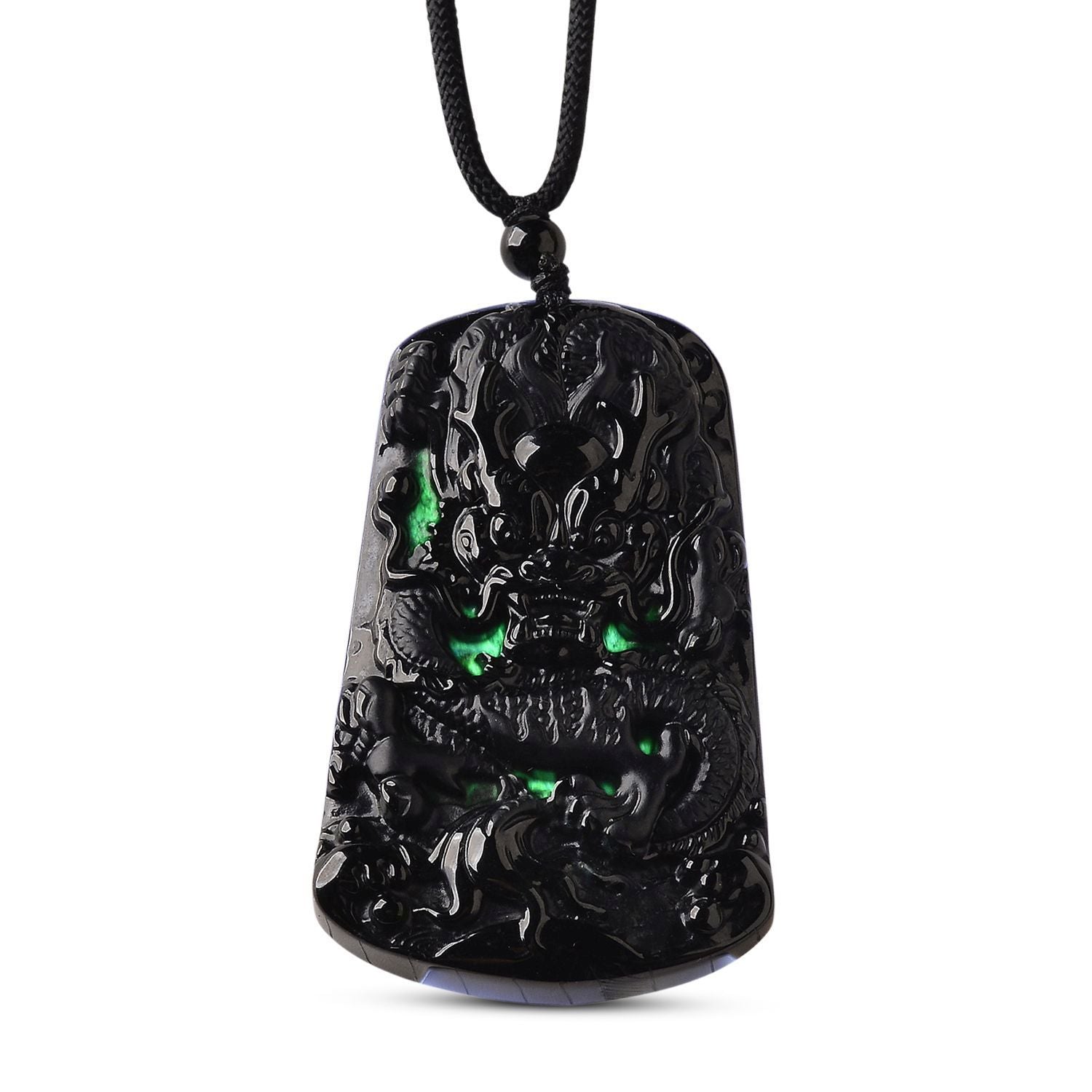 Schwarze Jadeit Anhänger mit verstellbarem Baumwollband, ca. 125.00 ct
