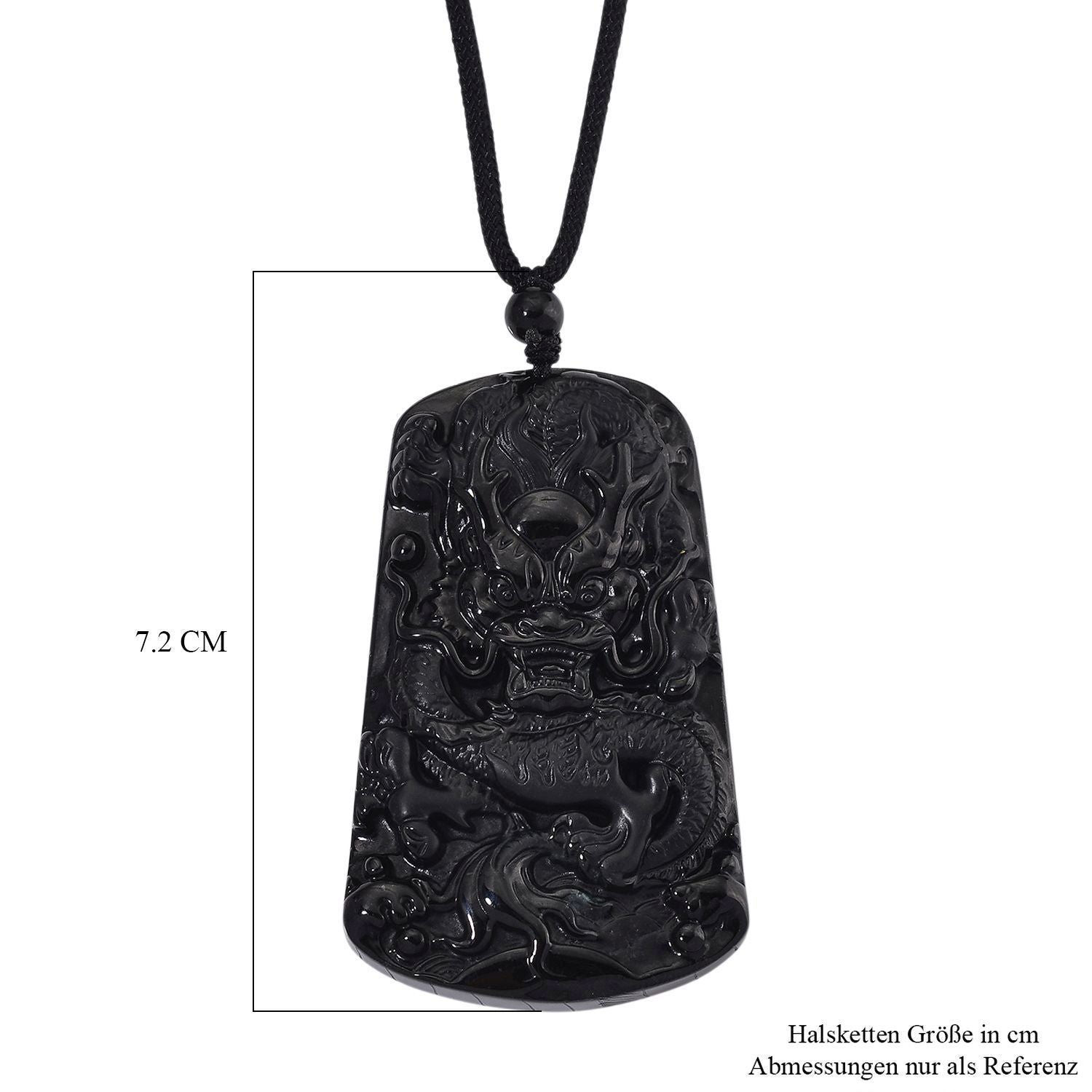 Schwarze Jadeit Anhänger mit verstellbarem Baumwollband, ca. 125.00 ct