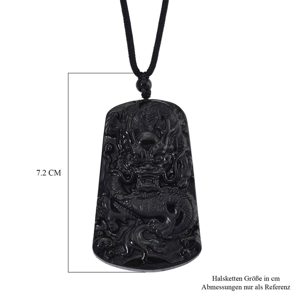 Schwarze Jadeit Anhänger mit verstellbarem Baumwollband, ca. 125.00 ct