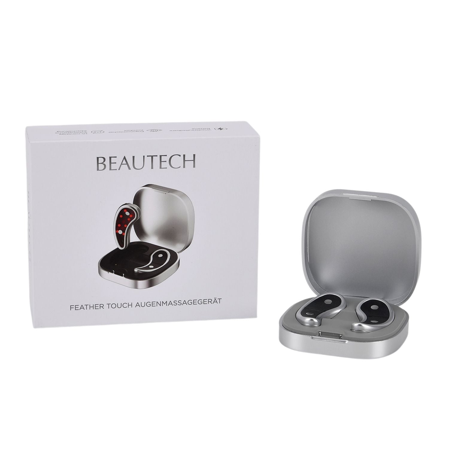 BEAUTECH Rotlicht Augenmassagegerät 620nm mit EMS Mikrostimulation, inkl. 7 Paar Pads, kompakt 7,6x7,6x2,4cm