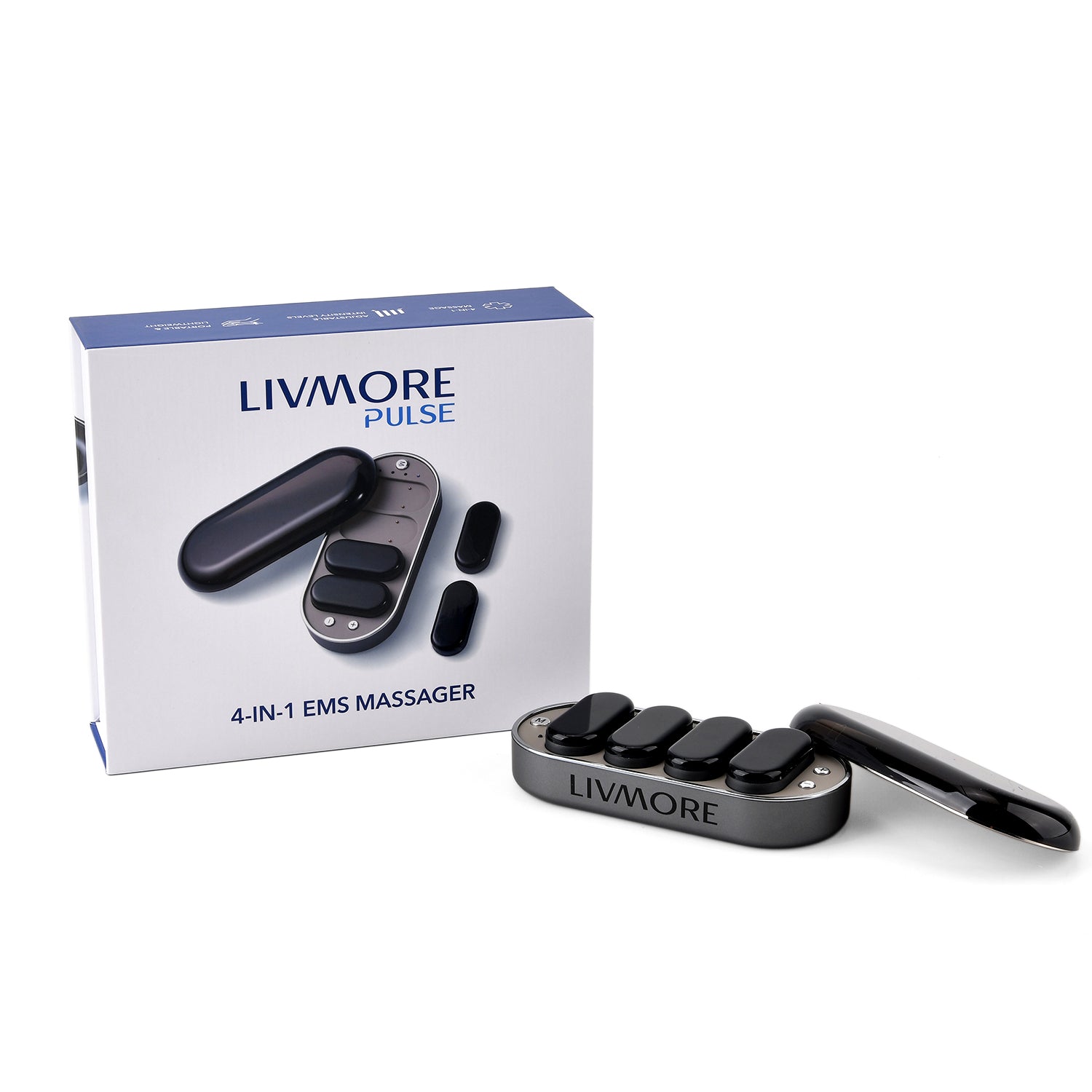 LIVMORE 4-in-1 EMS Impuls Massagegerät, kabellos, 9 Intensitätsstufen, grau