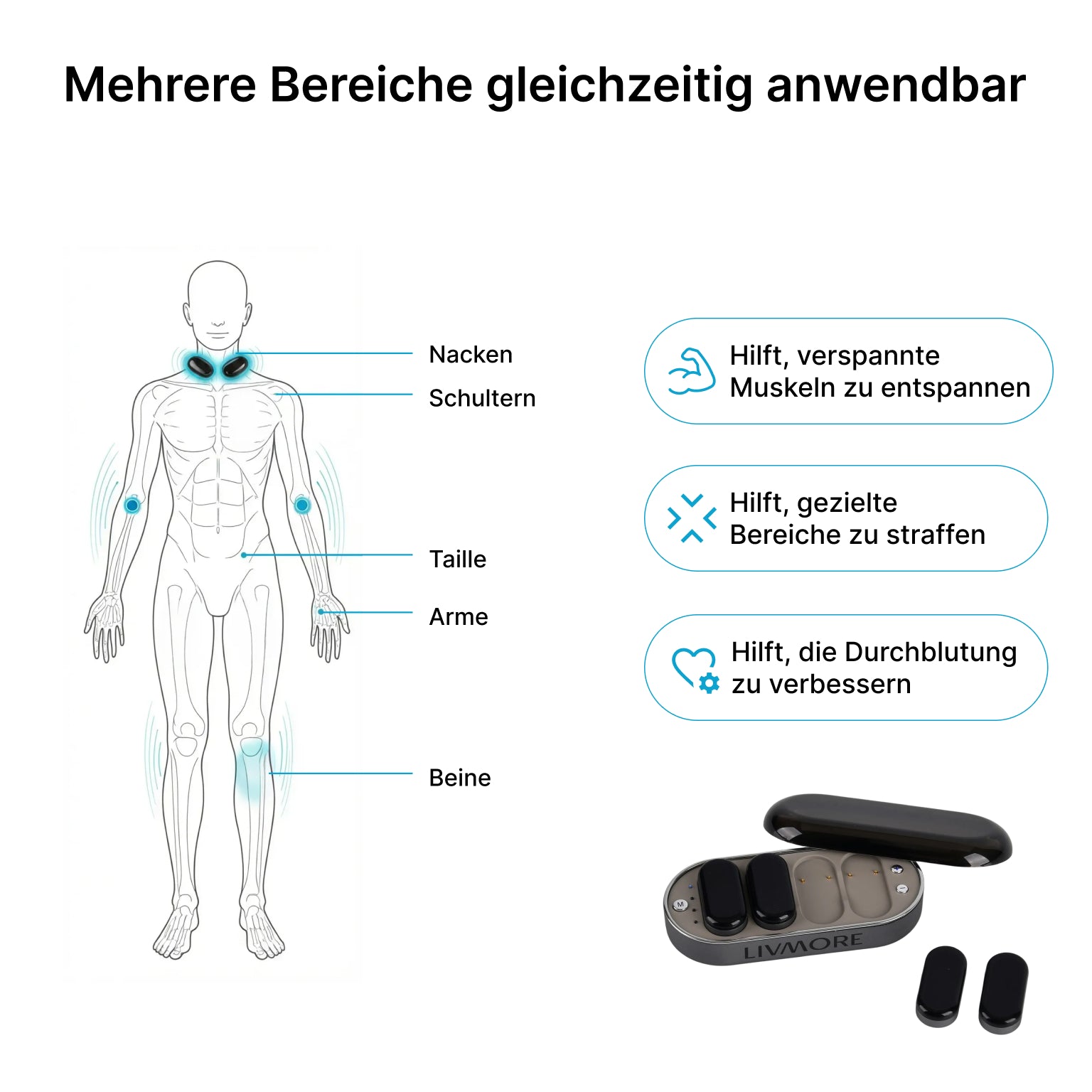4-in-1 EMS Impuls Massagegerät, kabellos, 9 Intensitätsstufen, grau