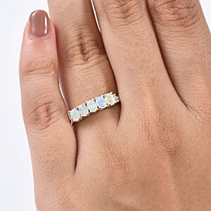 D'Joy Natürlicher, äthiopischer Welo Opal, Weißer Zirkon Ring 925 Silber Rhodiniert (Größe 18.00) ca. 1,31 ct