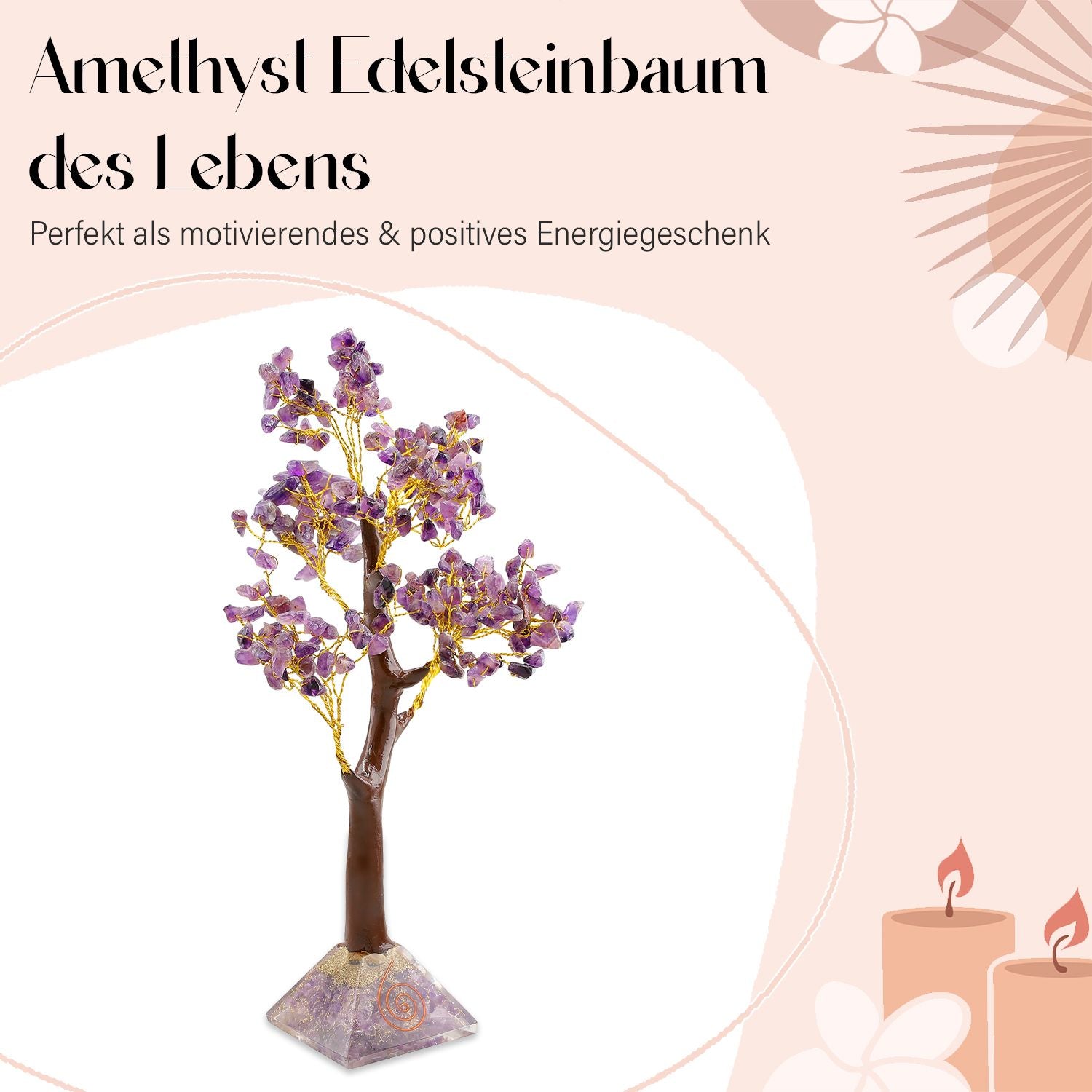 LIVMORE Edelsteinbaum mit Orgonit Basis, Amethyst, 23 cm, 230 Perlen, Lila