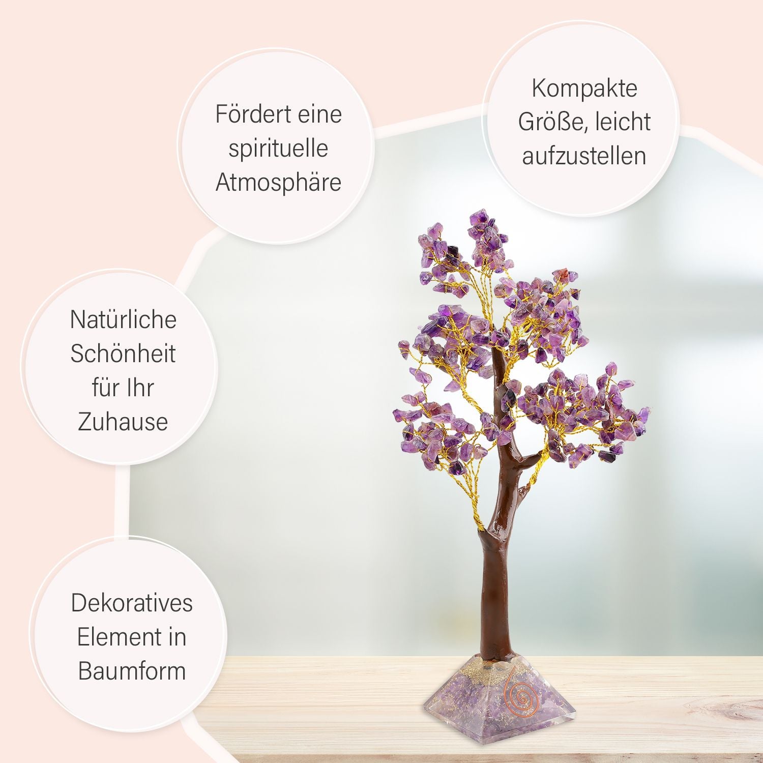 LIVMORE Edelsteinbaum mit Orgonit Basis, Amethyst, 23 cm, 230 Perlen, Lila