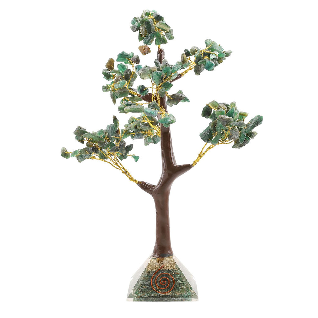 LIVMORE Edelsteinbaum mit Orgonit Basis, Grüner Aventurin, 23 cm, 230 Perlen, Grün