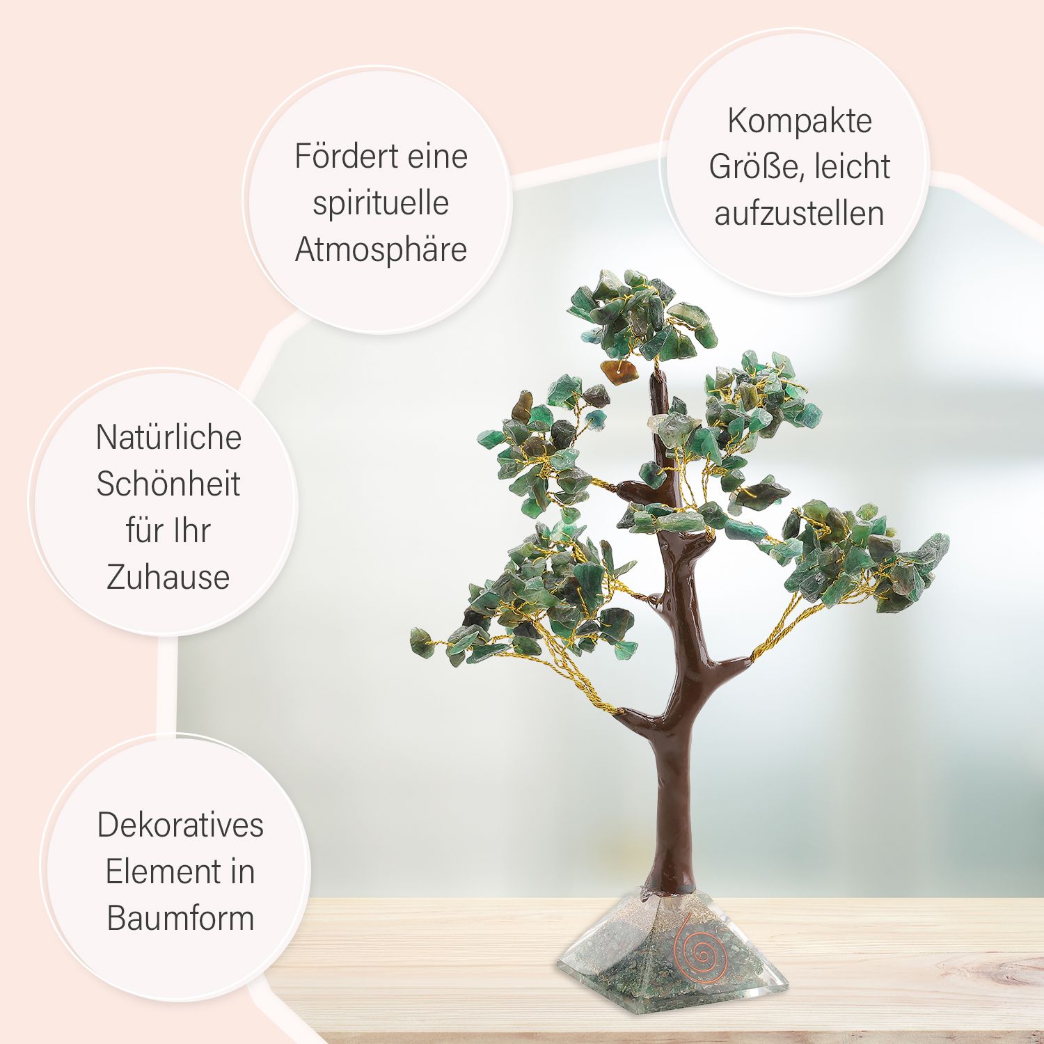 LIVMORE Edelsteinbaum mit Orgonit Basis, Grüner Aventurin, 23 cm, 230 Perlen, Grün