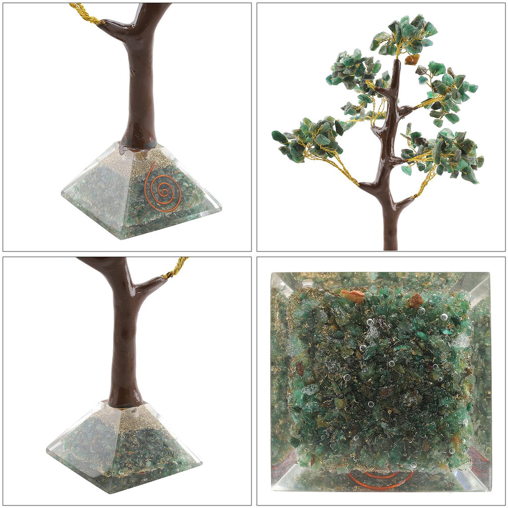LIVMORE Edelsteinbaum mit Orgonit Basis, Grüner Aventurin, 23 cm, 230 Perlen, Grün