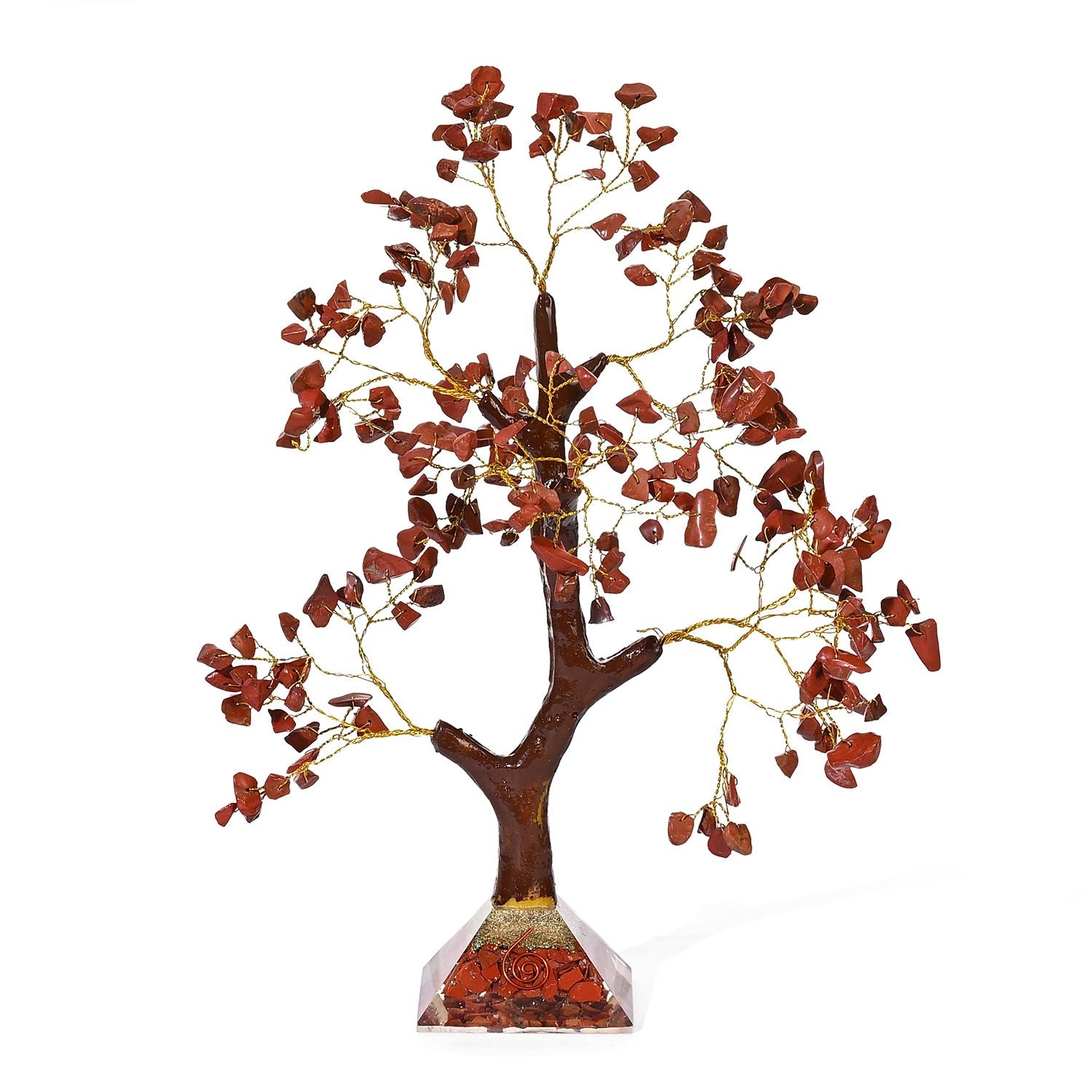 LIVMORE Edelsteinbaum mit Orgonit Basis, Roter Jaspis, 23 cm, 230 Perlen, Rot