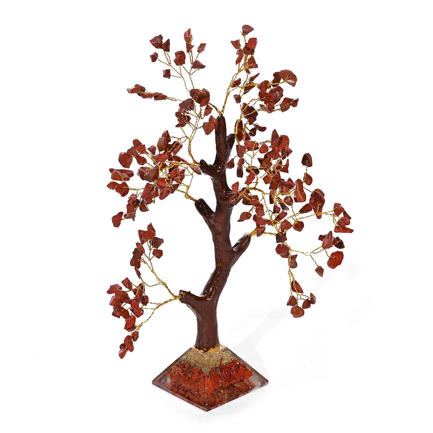 LIVMORE Edelsteinbaum mit Orgonit Basis, Roter Jaspis, 23 cm, 230 Perlen, Rot