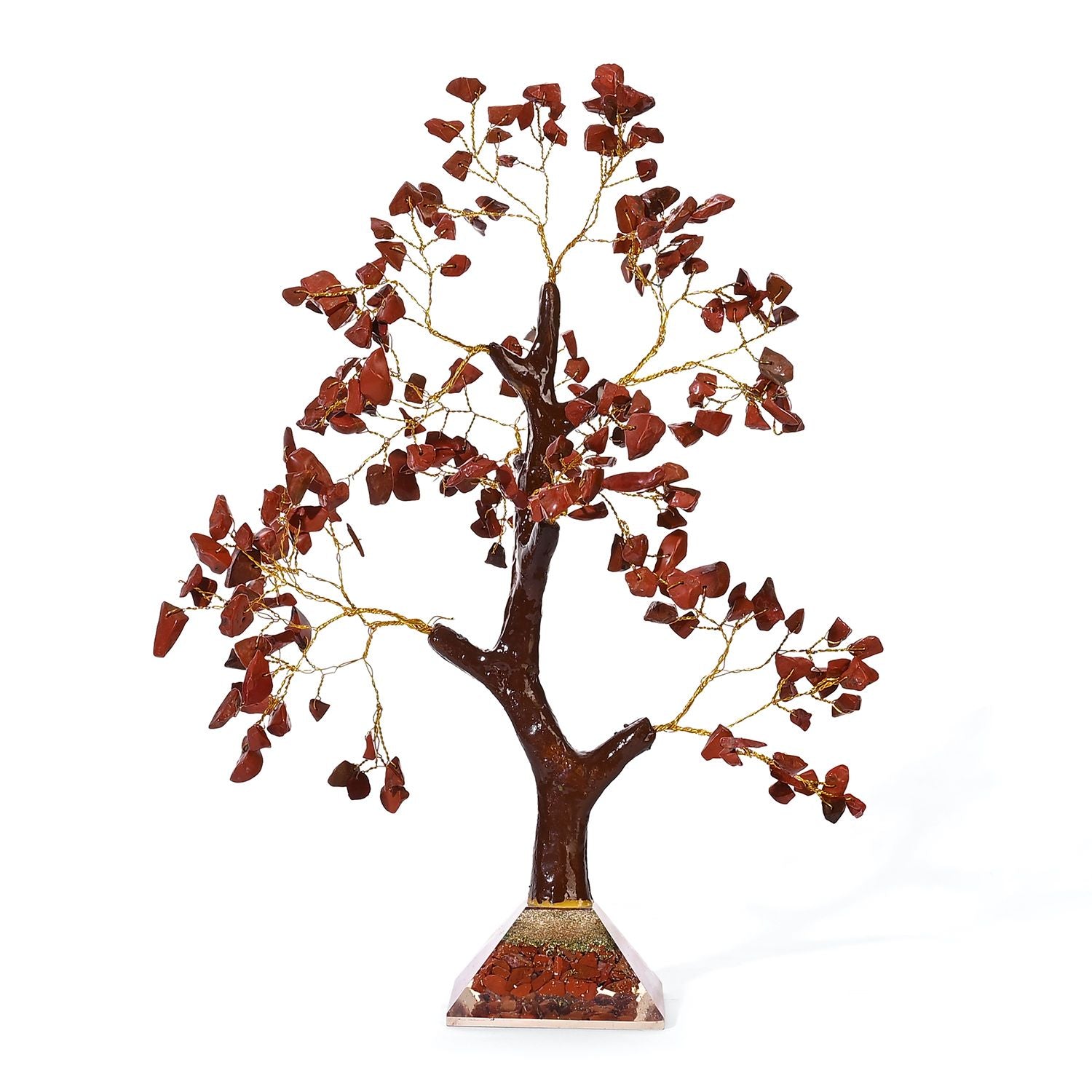 LIVMORE Edelsteinbaum mit Orgonit Basis, Roter Jaspis, 23 cm, 230 Perlen, Rot