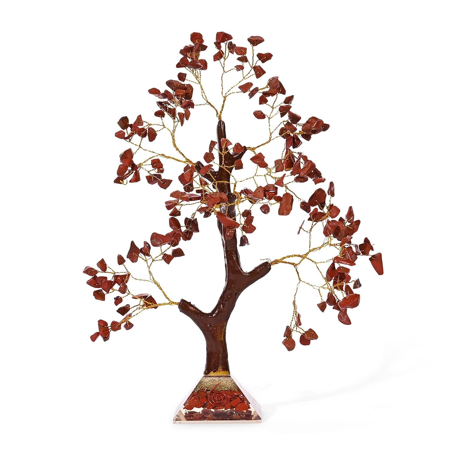 LIVMORE Edelsteinbaum mit Orgonit Basis, Roter Jaspis, 23 cm, 230 Perlen, Rot