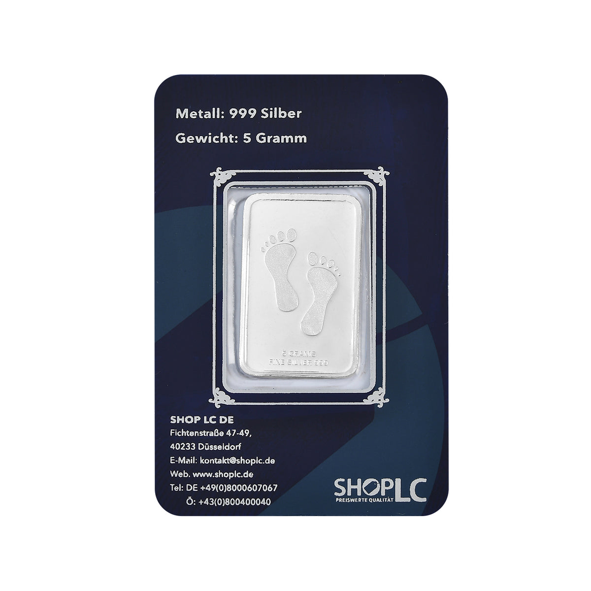 EXKLUSIVES GESCHENK - 999er Silber Fußabdrücke Silberbarren, 5,00g