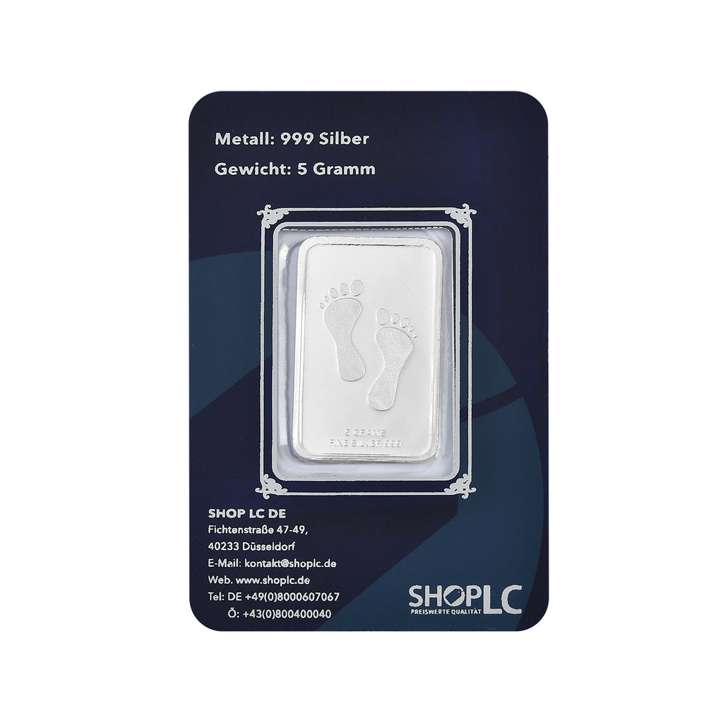 EXKLUSIVES GESCHENK - 999er Silber Fußabdrücke Silberbarren, 5,00g