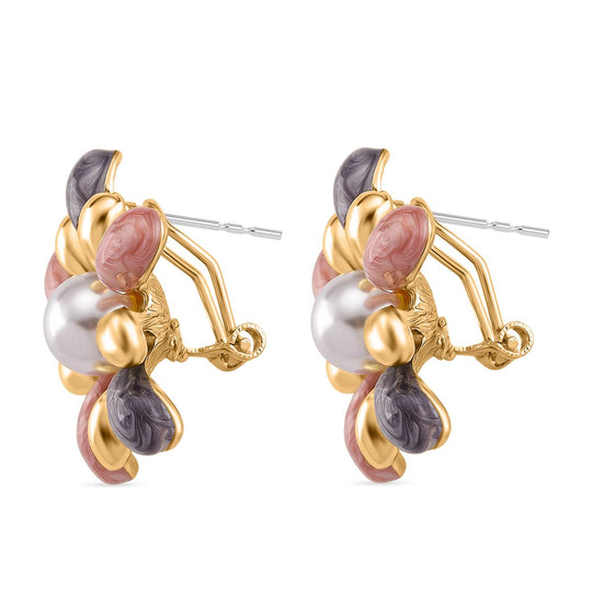 Emaille-Ohrringe im Rosabella Blatt-Design, goldfarben